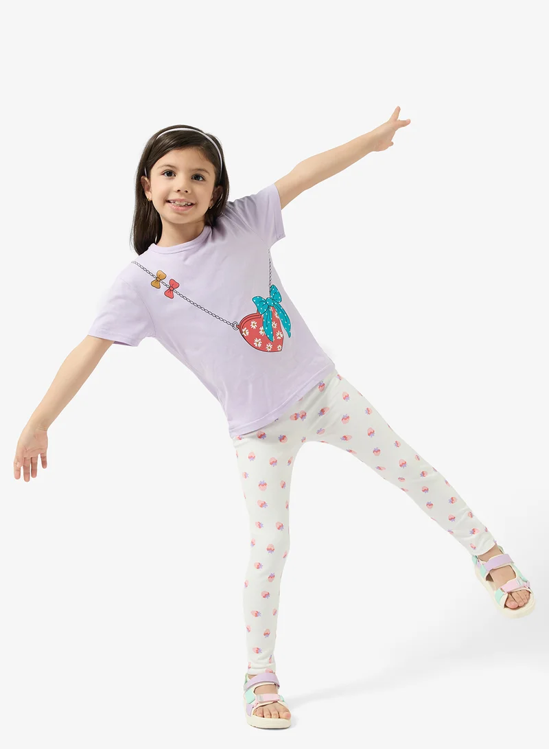 Pinata Strawberry Print White Leggings